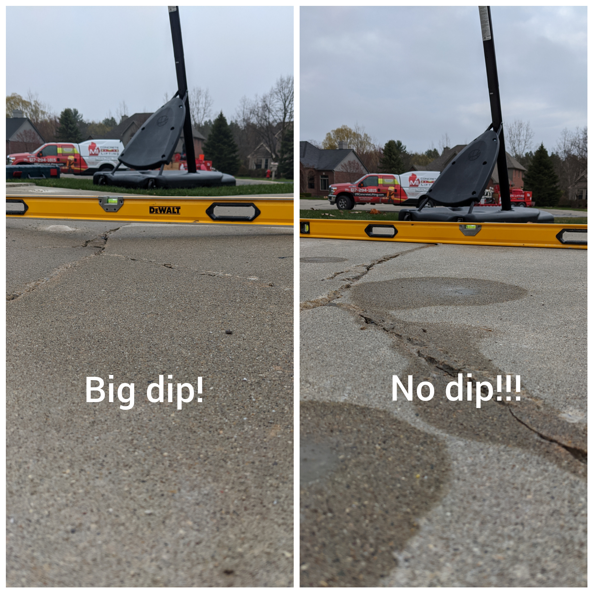 Brighton, MI driveway lifted to fix an almost 4 inch dip